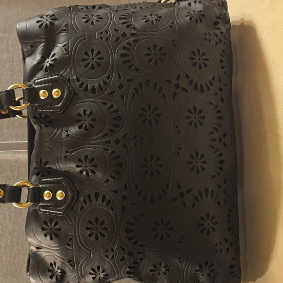 Coach Black Floral Cutout Leather Bag - Picture 4 of 11